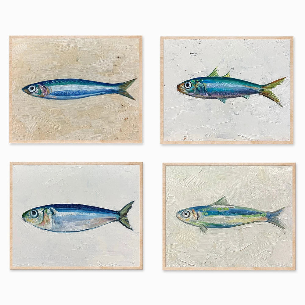 SARDINES Art Print Small Fish Still Life Posters Blue Sardine Oil Painting Canvas Prints French Restaurant Kitchen Wall Decor
