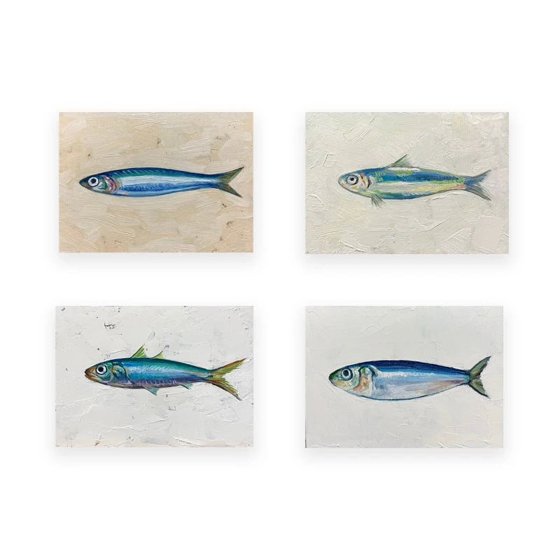 SARDINES Art Print Small Fish Still Life Posters Blue Sardine Oil Painting Canvas Prints French Restaurant Kitchen Wall Decor