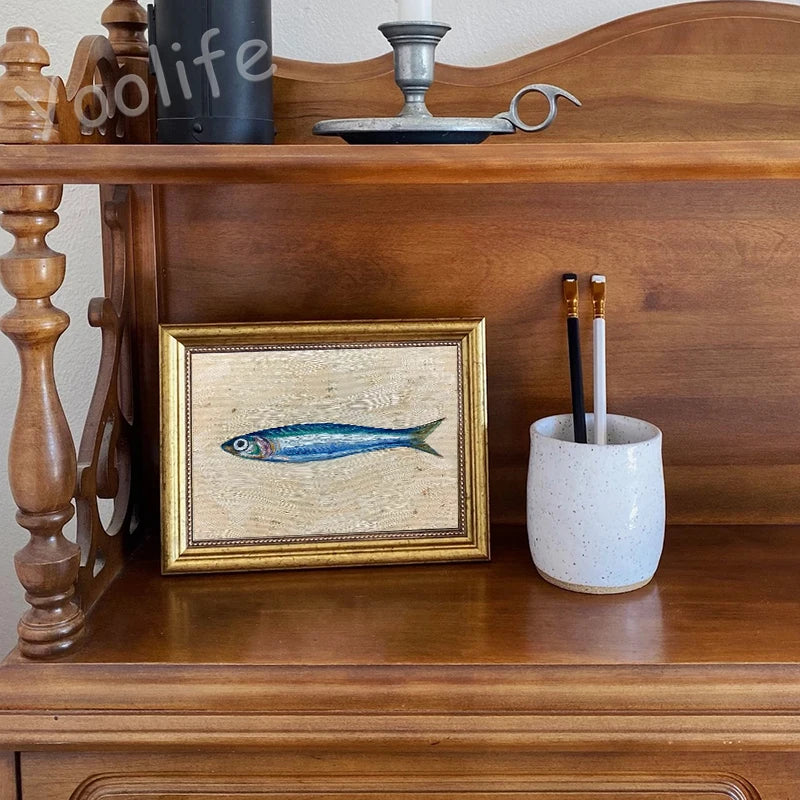 SARDINES Art Print Small Fish Still Life Posters Blue Sardine Oil Painting Canvas Prints French Restaurant Kitchen Wall Decor