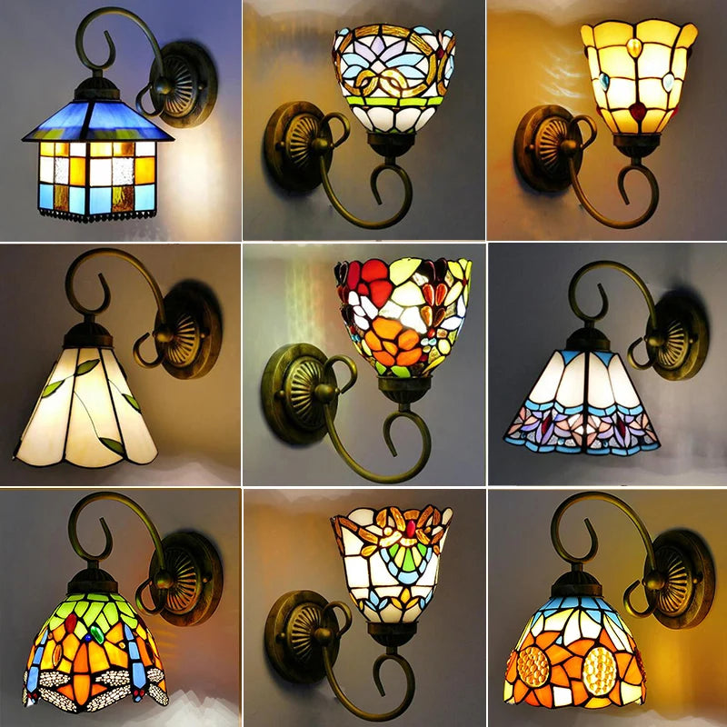 Tiffany LED Wall Lamp Stained Glass Iampshade Art Up or Down lights Bedroom Study Corridor Fireplace Decoration Mirror light