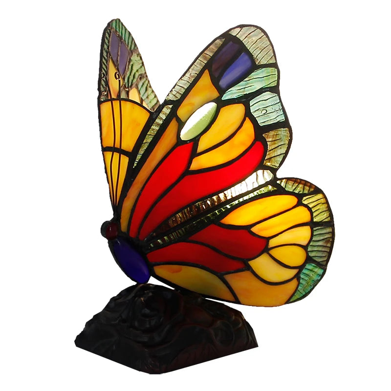 Artpad Glass Tiffany Butterfly Table Lamps With US/EU Plug In Bedroom Bedside LED Butterfly Table Light for Table Night Fixtures