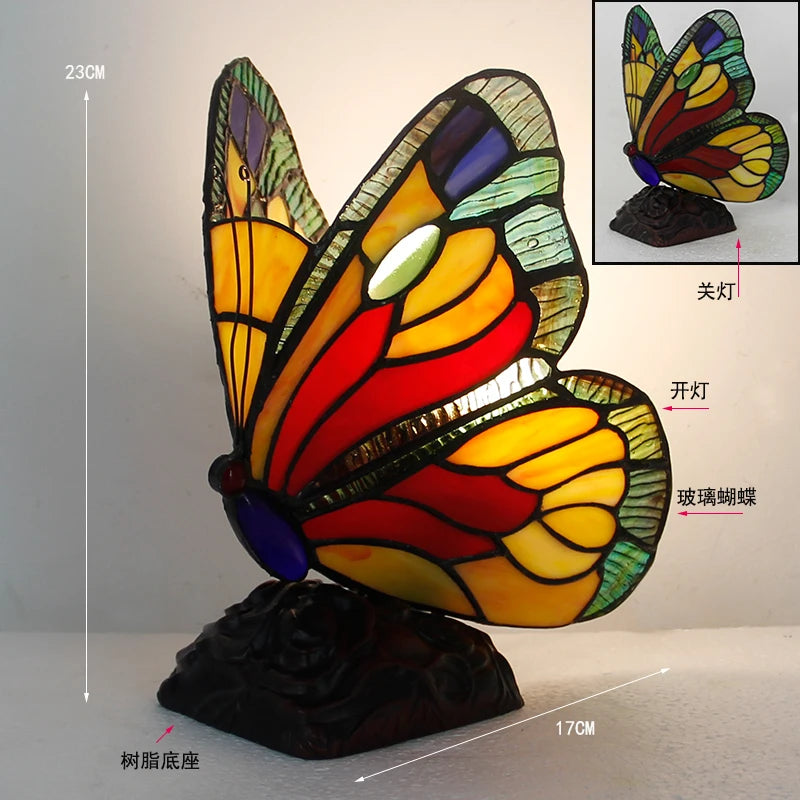 Artpad Glass Tiffany Butterfly Table Lamps With US/EU Plug In Bedroom Bedside LED Butterfly Table Light for Table Night Fixtures