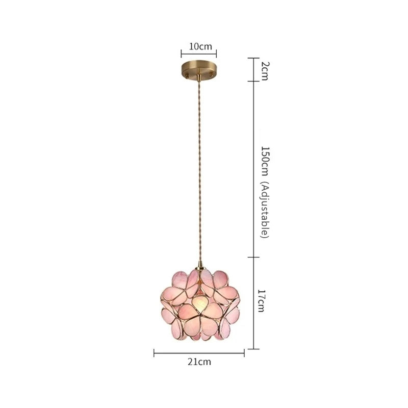 Nordic LED Flower Copper Pendant Lamp Tiffany Glass Kitchen Bedroom Dining Living Room Home Lighting Hotel Hanging Light Fixture