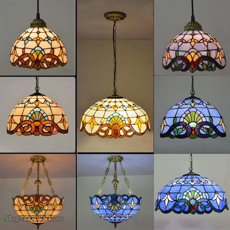 Baroque Tiffany Pendant lights Stained Glass Chain Lighting Suspended Luminaire for Home Parlor Dining Room Lamps E27 110-240V