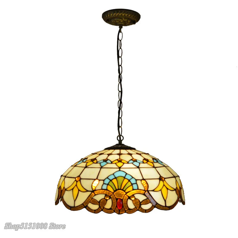 Baroque Tiffany Pendant lights Stained Glass Chain Lighting Suspended Luminaire for Home Parlor Dining Room Lamps E27 110-240V