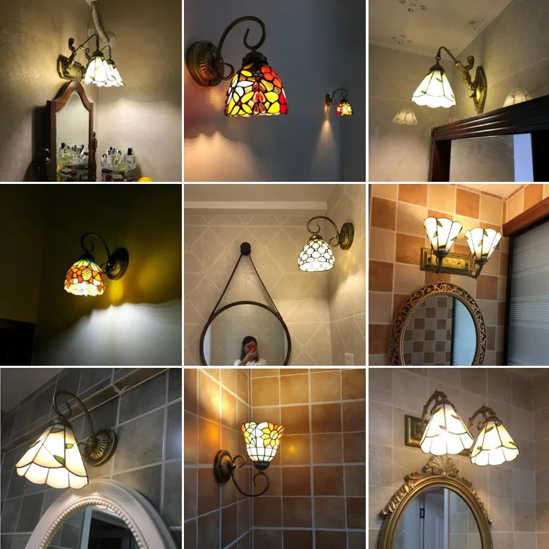 Tiffany LED Wall Lamp Stained Glass Iampshade Art Up or Down lights Bedroom Study Corridor Fireplace Decoration Mirror light
