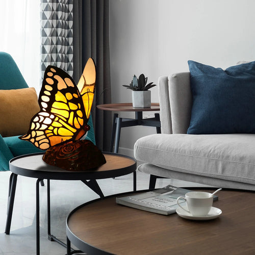 Artpad Glass Tiffany Butterfly Table Lamps With US/EU Plug In Bedroom Bedside LED Butterfly Table Light for Table Night Fixtures
