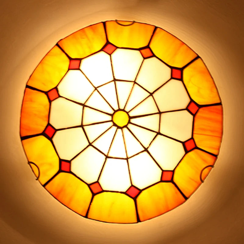 Modern Fashion Tiffany Ceiling Light Fixture European Colorful Drawing Glass Ceiling Lamp Home Deco Living Room E27 Lamps