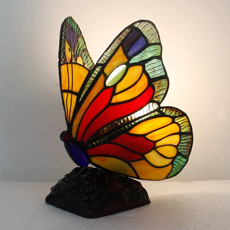 Artpad Glass Tiffany Butterfly Table Lamps With US/EU Plug In Bedroom Bedside LED Butterfly Table Light for Table Night Fixtures