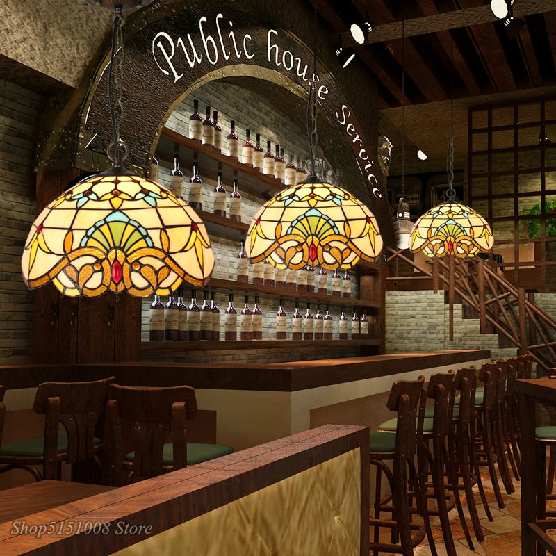 Baroque Tiffany Pendant lights Stained Glass Chain Lighting Suspended Luminaire for Home Parlor Dining Room Lamps E27 110-240V