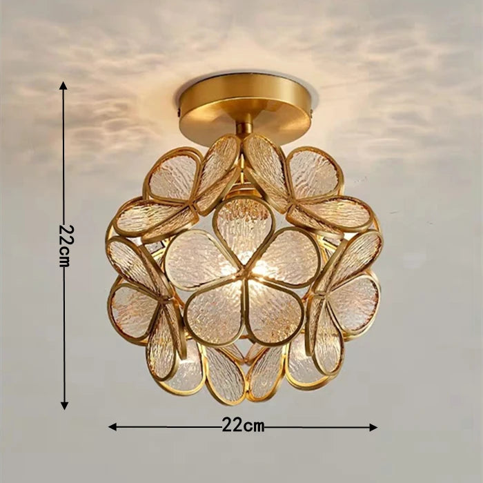 Nordic LED Flower Copper Pendant Lamp Tiffany Glass Kitchen Bedroom Dining Living Room Home Lighting Hotel Hanging Light Fixture