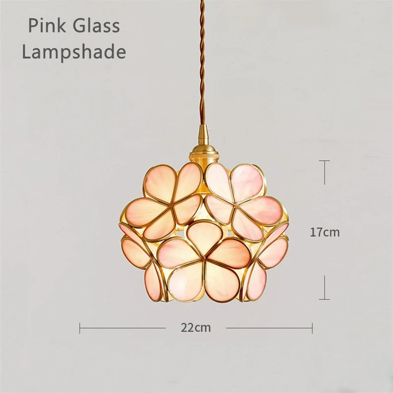 Nordic LED Flower Copper Pendant Lamp Tiffany Glass Kitchen Bedroom Dining Living Room Home Lighting Hotel Hanging Light Fixture