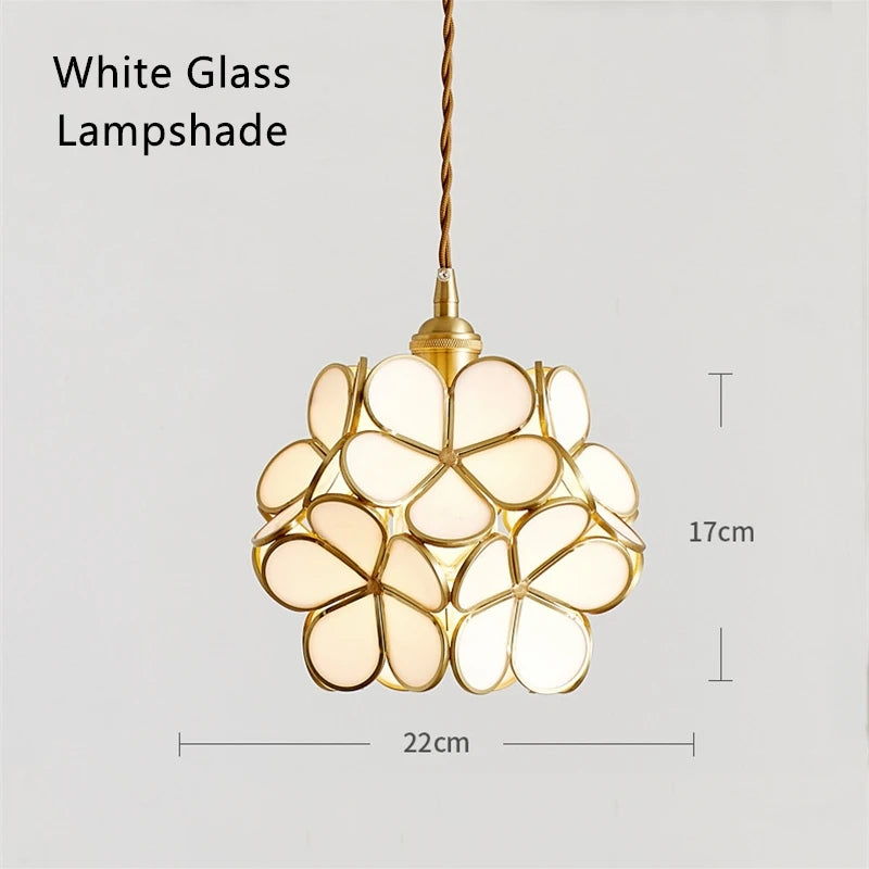 Nordic LED Flower Copper Pendant Lamp Tiffany Glass Kitchen Bedroom Dining Living Room Home Lighting Hotel Hanging Light Fixture