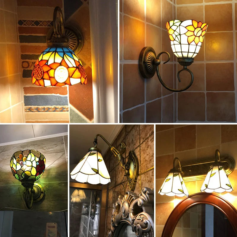 Tiffany LED Wall Lamp Stained Glass Iampshade Art Up or Down lights Bedroom Study Corridor Fireplace Decoration Mirror light