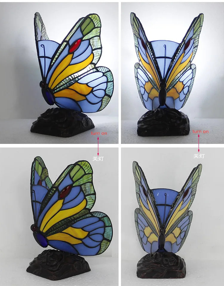 Artpad Glass Tiffany Butterfly Table Lamps With US/EU Plug In Bedroom Bedside LED Butterfly Table Light for Table Night Fixtures