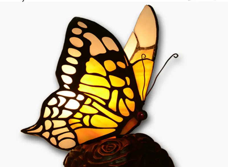 Artpad Glass Tiffany Butterfly Table Lamps With US/EU Plug In Bedroom Bedside LED Butterfly Table Light for Table Night Fixtures