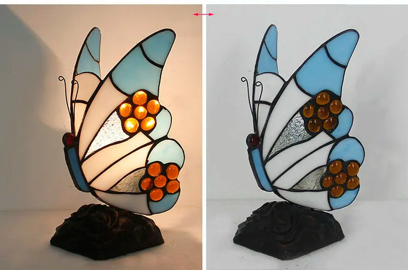 Artpad Glass Tiffany Butterfly Table Lamps With US/EU Plug In Bedroom Bedside LED Butterfly Table Light for Table Night Fixtures