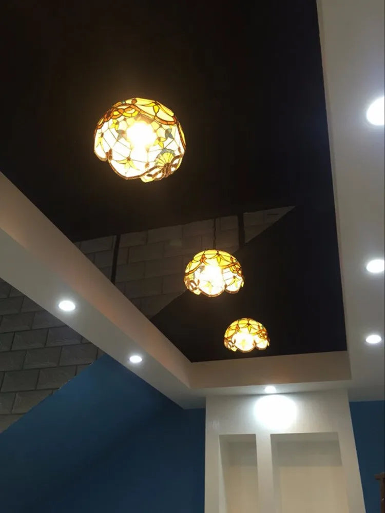 Nordic Tiffany chandelier Kitchen Dining room hallway handmade glass chandelier e27 indoor home decor peacock country lamp