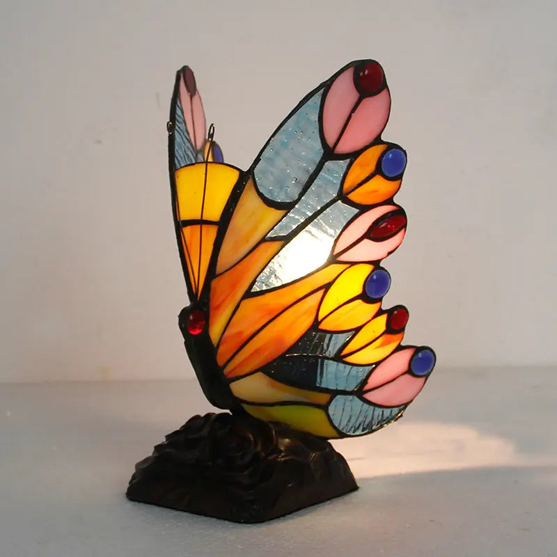 Artpad Glass Tiffany Butterfly Table Lamps With US/EU Plug In Bedroom Bedside LED Butterfly Table Light for Table Night Fixtures