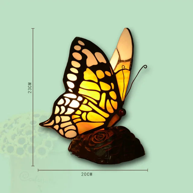 Artpad Glass Tiffany Butterfly Table Lamps With US/EU Plug In Bedroom Bedside LED Butterfly Table Light for Table Night Fixtures