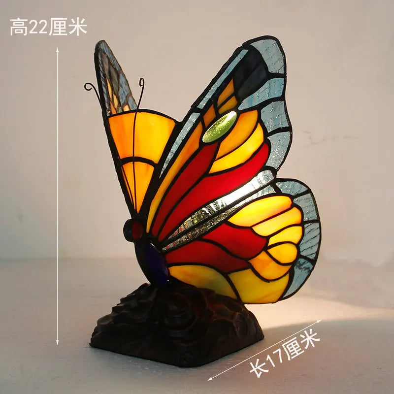 Artpad Glass Tiffany Butterfly Table Lamps With US/EU Plug In Bedroom Bedside LED Butterfly Table Light for Table Night Fixtures