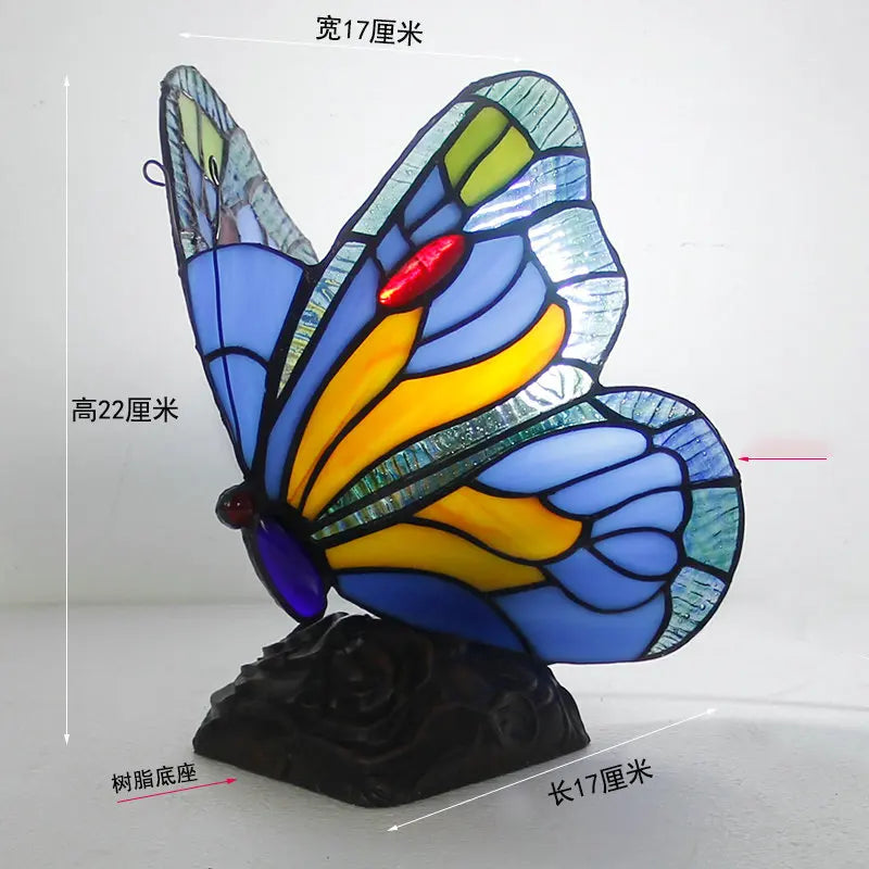 Artpad Glass Tiffany Butterfly Table Lamps With US/EU Plug In Bedroom Bedside LED Butterfly Table Light for Table Night Fixtures