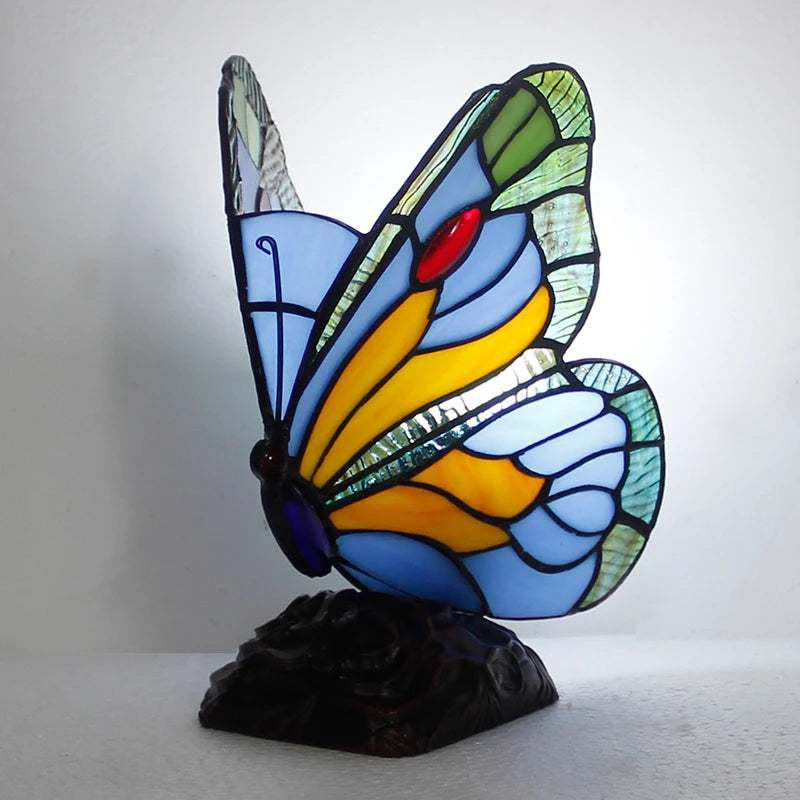 Artpad Glass Tiffany Butterfly Table Lamps With US/EU Plug In Bedroom Bedside LED Butterfly Table Light for Table Night Fixtures