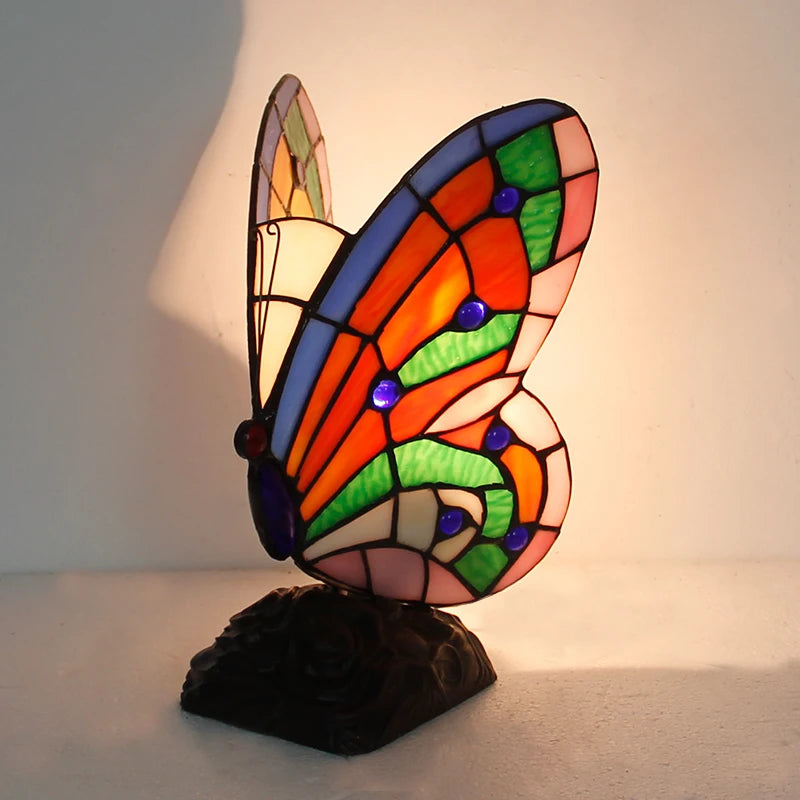 Artpad Glass Tiffany Butterfly Table Lamps With US/EU Plug In Bedroom Bedside LED Butterfly Table Light for Table Night Fixtures