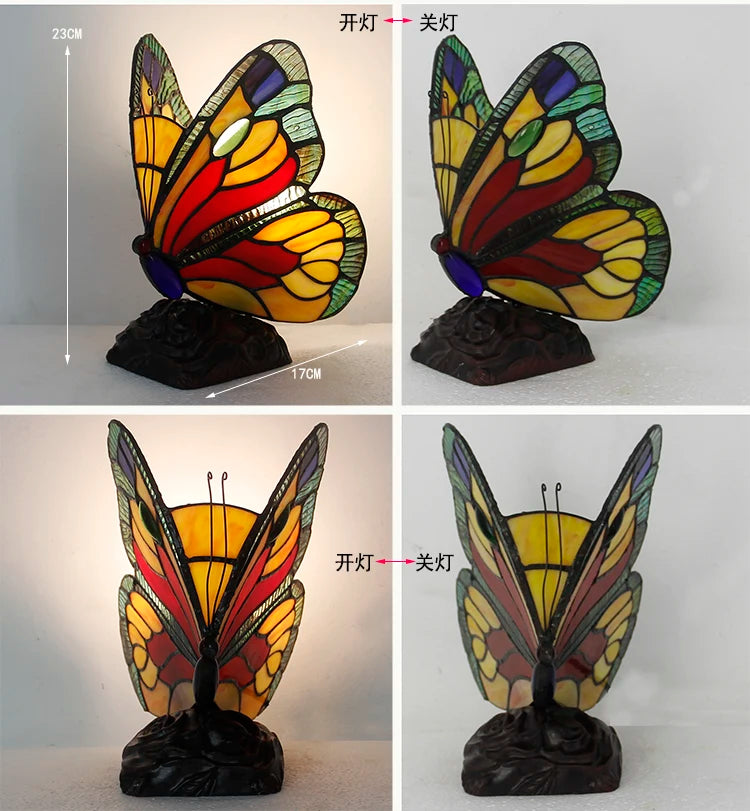 Artpad Glass Tiffany Butterfly Table Lamps With US/EU Plug In Bedroom Bedside LED Butterfly Table Light for Table Night Fixtures