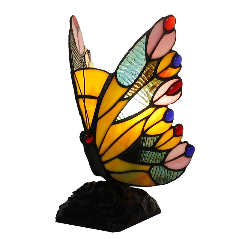 Artpad Glass Tiffany Butterfly Table Lamps With US/EU Plug In Bedroom Bedside LED Butterfly Table Light for Table Night Fixtures