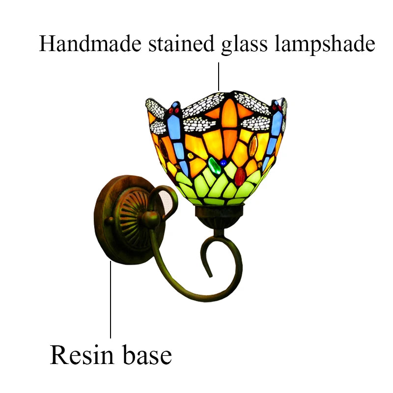 Tiffany LED Wall Lamp Stained Glass Iampshade Art Up or Down lights Bedroom Study Corridor Fireplace Decoration Mirror light