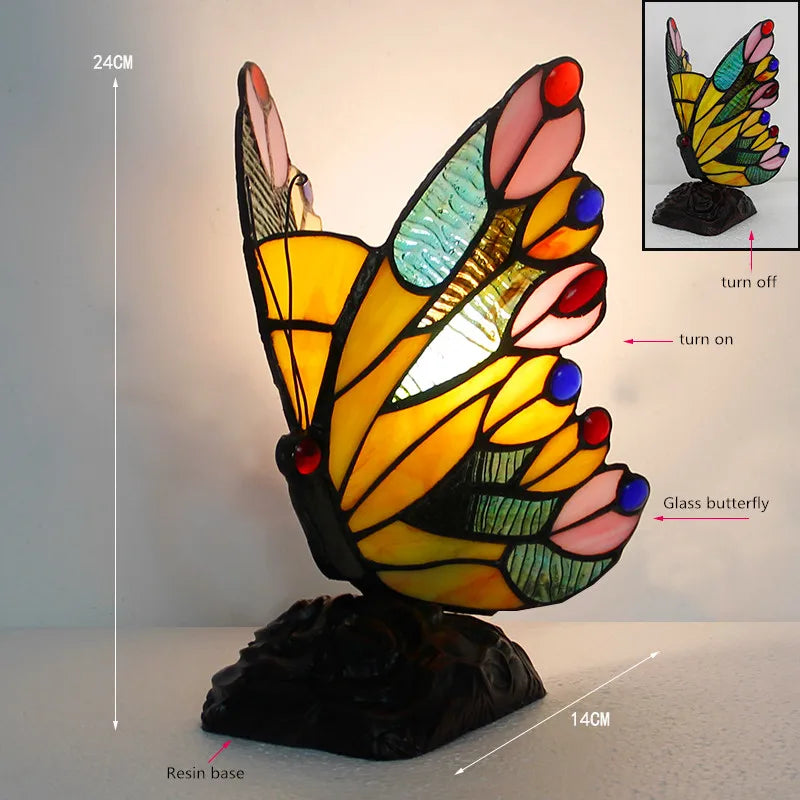 Artpad Glass Tiffany Butterfly Table Lamps With US/EU Plug In Bedroom Bedside LED Butterfly Table Light for Table Night Fixtures