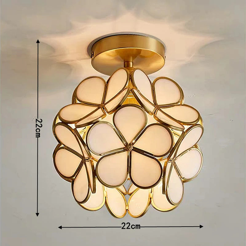 Nordic LED Flower Copper Pendant Lamp Tiffany Glass Kitchen Bedroom Dining Living Room Home Lighting Hotel Hanging Light Fixture