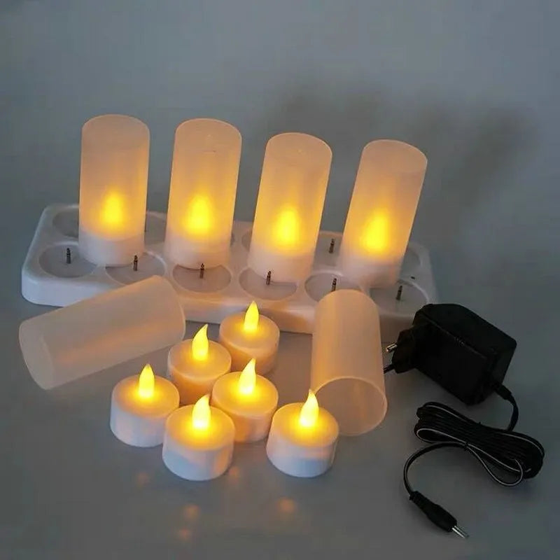Set of 12 Creative LED Candle Lamp Rechargeable Flickering Candle Night Light Simulation Flame TeaLight Home Wedding Decor-AMBER