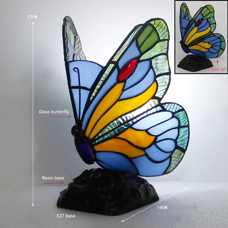 Artpad Glass Tiffany Butterfly Table Lamps With US/EU Plug In Bedroom Bedside LED Butterfly Table Light for Table Night Fixtures