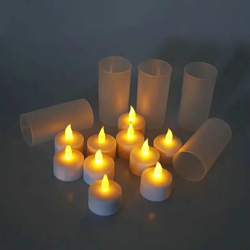 Set of 12 Creative LED Candle Lamp Rechargeable Flickering Candle Night Light Simulation Flame TeaLight Home Wedding Decor-AMBER