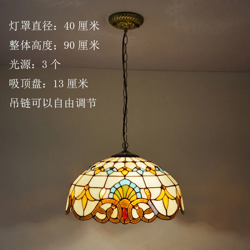 Baroque Tiffany Pendant lights Stained Glass Chain Lighting Suspended Luminaire for Home Parlor Dining Room Lamps E27 110-240V