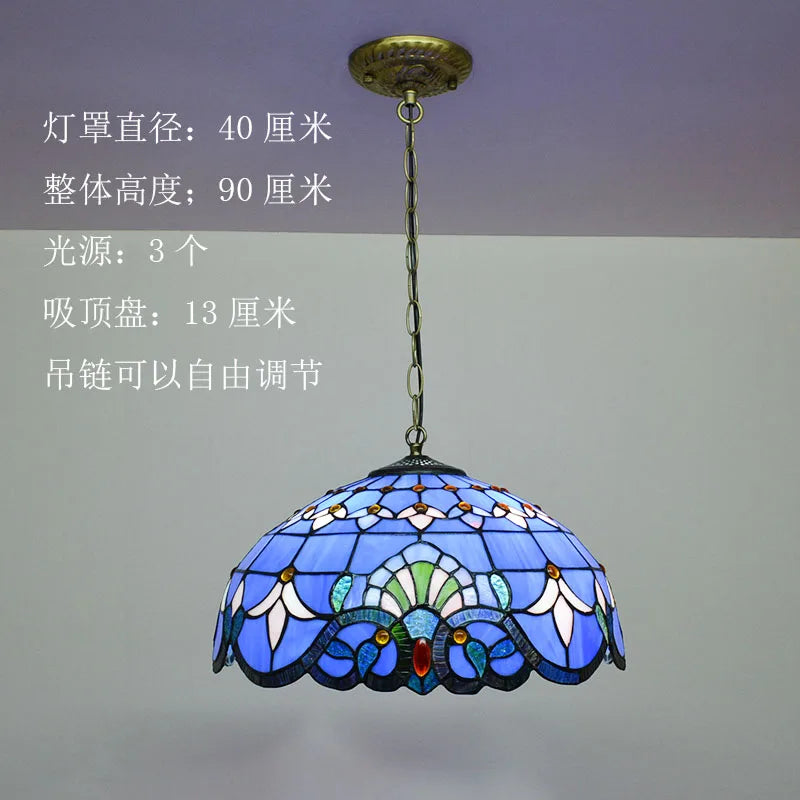 Baroque Tiffany Pendant lights Stained Glass Chain Lighting Suspended Luminaire for Home Parlor Dining Room Lamps E27 110-240V