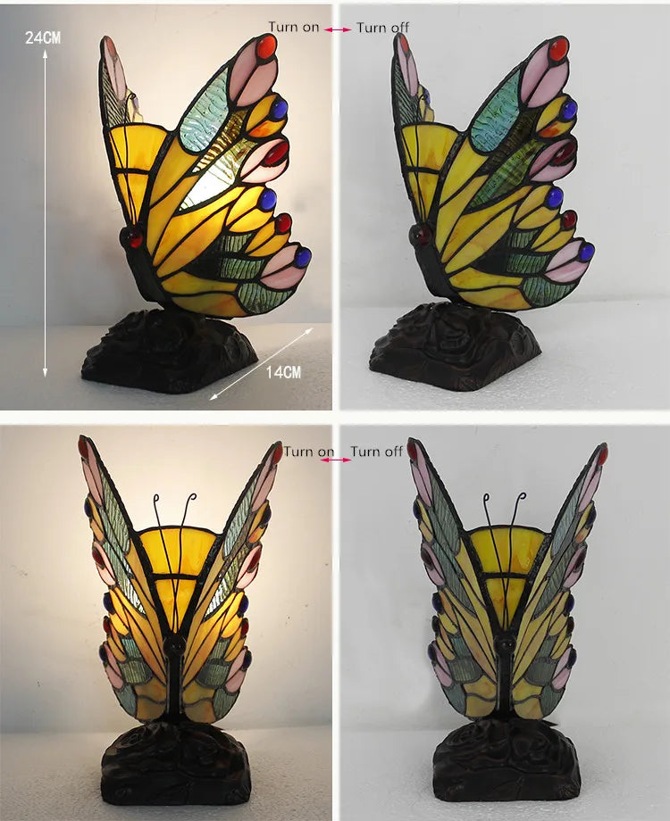 Artpad Glass Tiffany Butterfly Table Lamps With US/EU Plug In Bedroom Bedside LED Butterfly Table Light for Table Night Fixtures