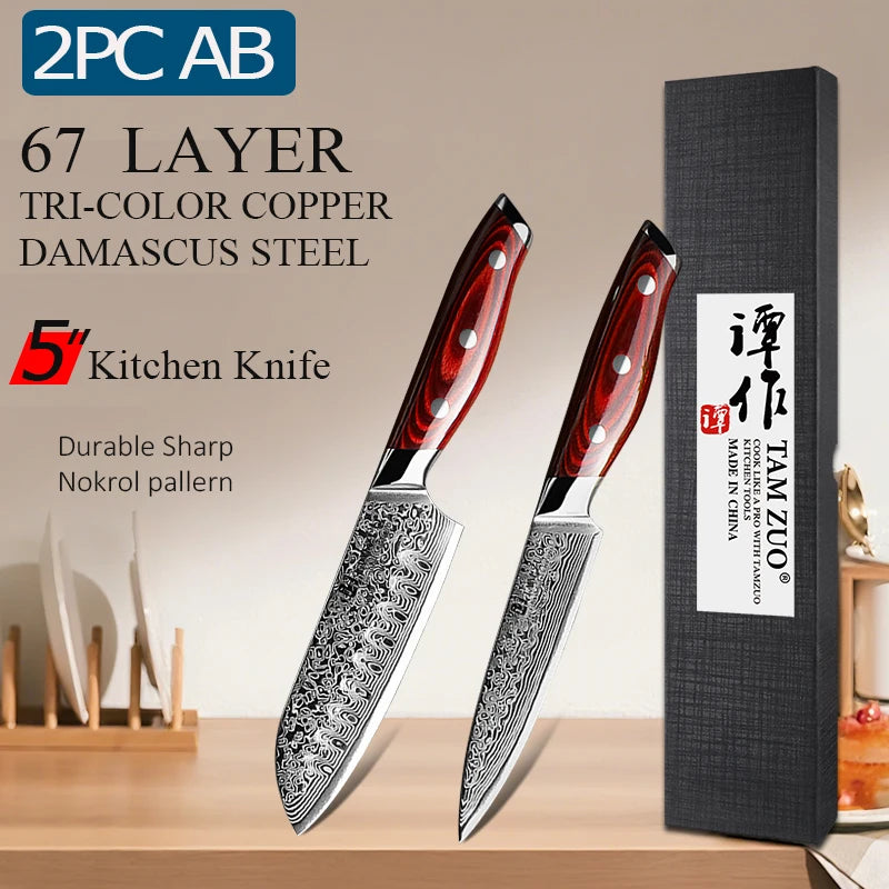 TAMZUO Damascus Steel Chef's Knife Professional Japanese Kitchen Knife Butcher Knife Wooden Handle Hnad Forged Meat Cleaver