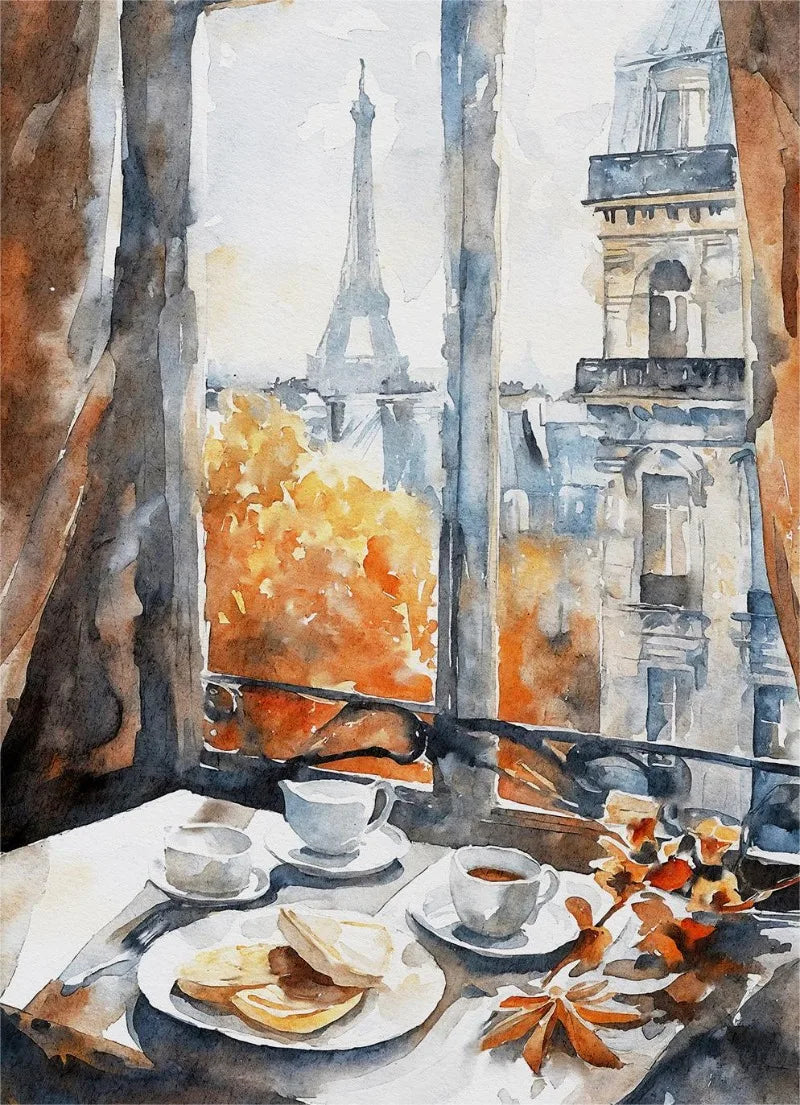 Paris Rome Santorini Coastal City Architecture landscape Watercolor Art Poster Canvas Paintings Wall Art Pictures Home Decor