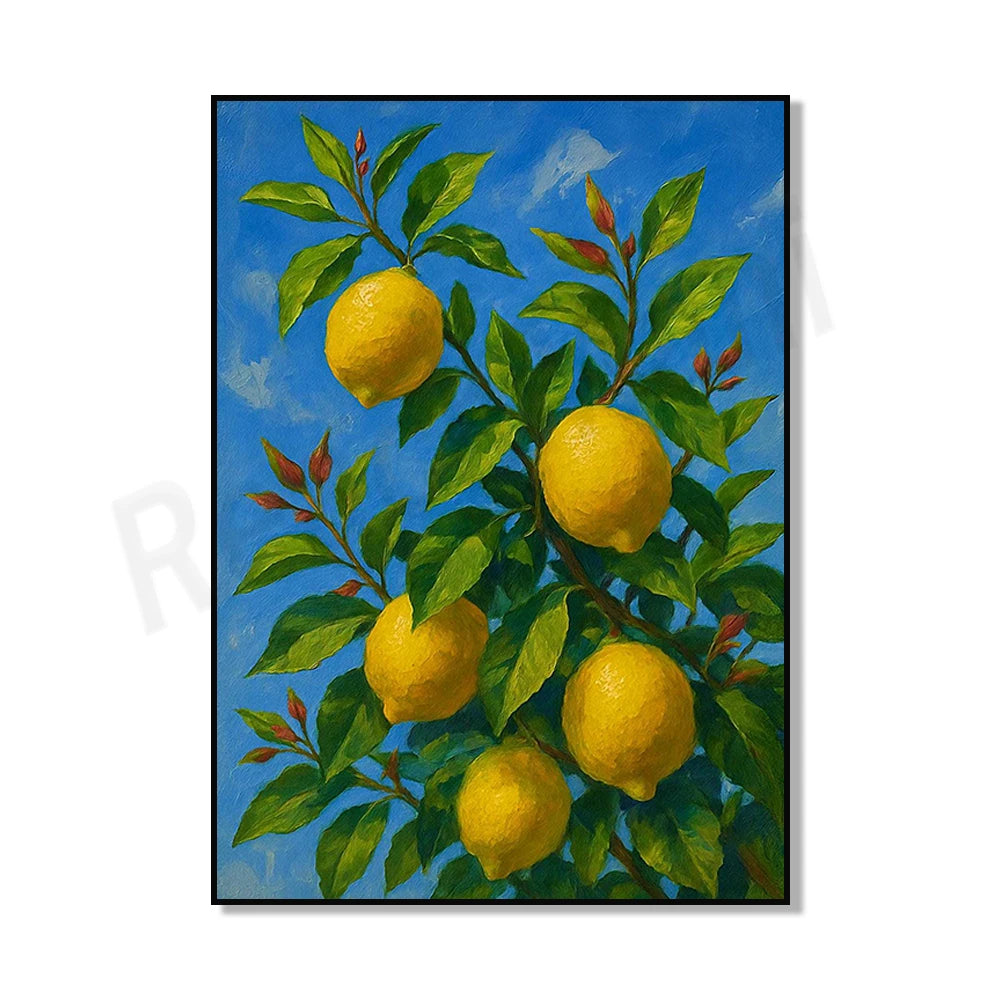 Canned sardines, botanical fruits, sardines, tulips, lemon tree, oyster shell oil, still life print, kitchen decoration poster