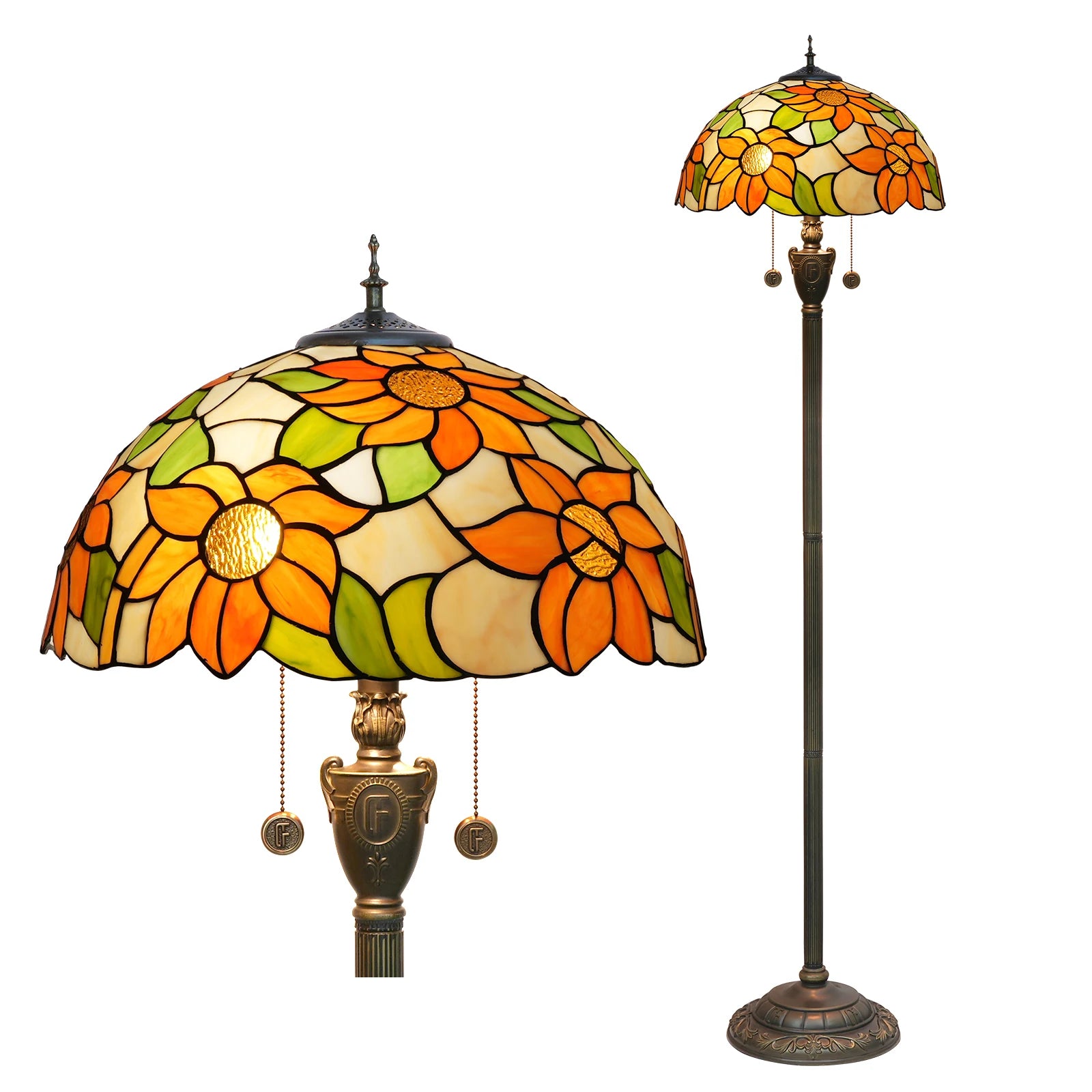 Tiffany Colorful Glass Floor Lamp for Living Room Dining Bedroom Vintage American Style Villa Bar Standing Light