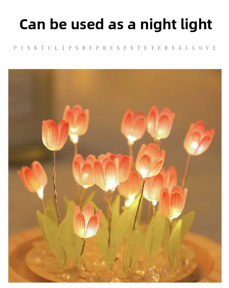 20 Tulip Flowers Finished Night Light Ornament Creative Handmade DIY Simulation Flower Lamp Holiday Gift Decoration