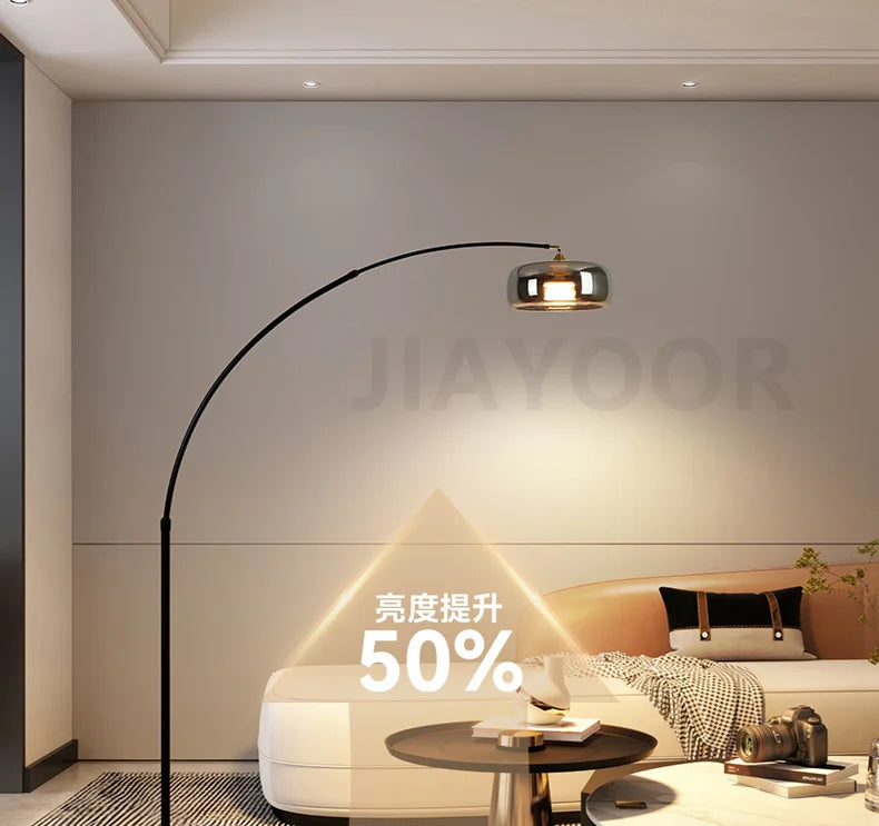 Italian Floor Lamp Living Room Sofa Side Standing Lamp Glass Fishing Lamp Light Luxury Bedroom Bedside Lamp Decorative Light LED