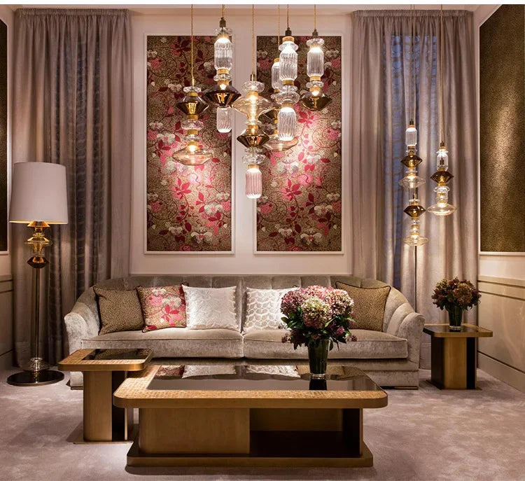 Italian Luxury Crystal Glass Chandelier Danish Design Vintage Clear Amber pendant lamp American bedside kitchen island LED lamp