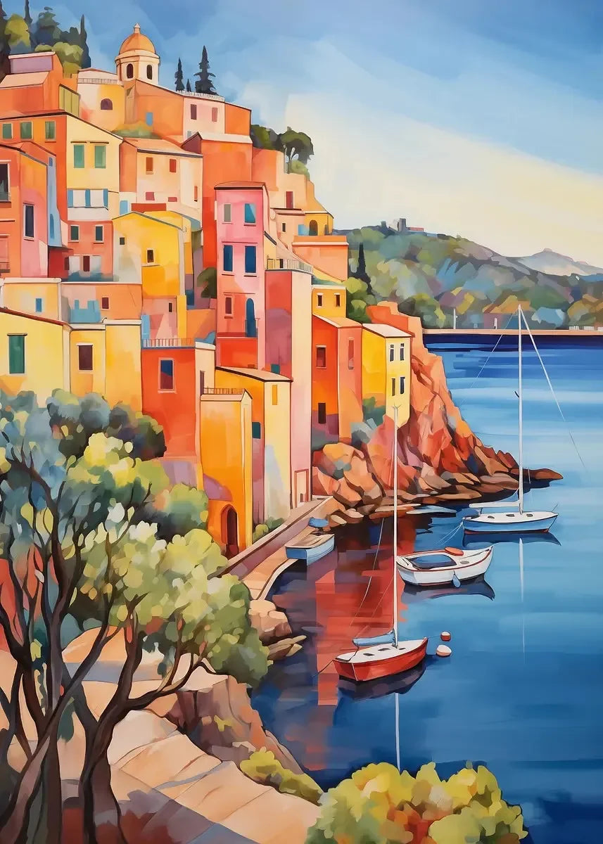 DIY Oil Painting By Numbers Kits Mediterranean Santorini Greece Village Paint with NumbersHome Decor, Wall Art Perfect Gift,