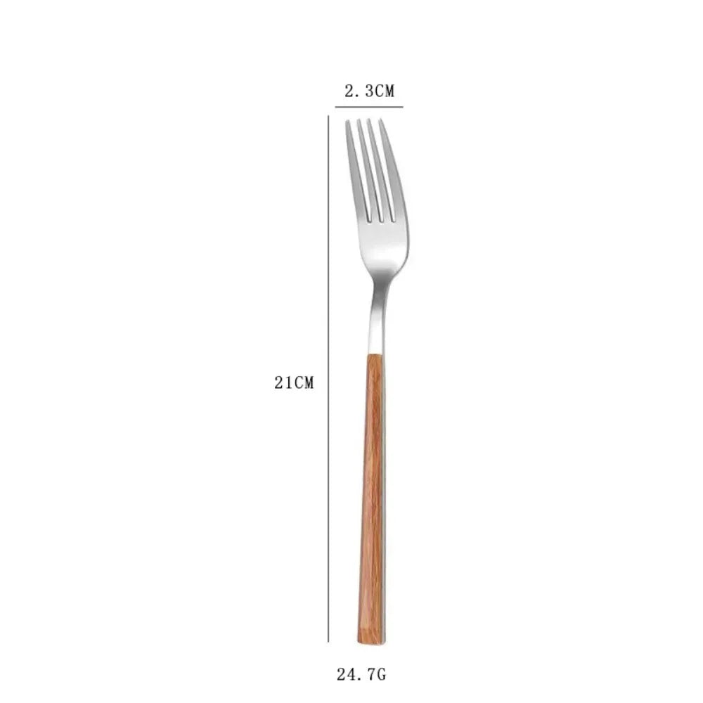 Creative Stainless Steel Spoon Fork Knife Portable Thickened Steak Knife Wood Grain Western Tableware Dessert Spoon
