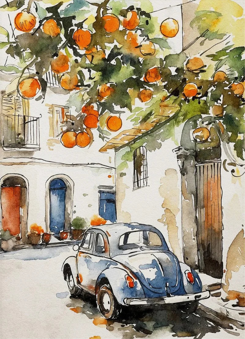 Paris Rome Santorini Coastal City Architecture landscape Watercolor Art Poster Canvas Paintings Wall Art Pictures Home Decor