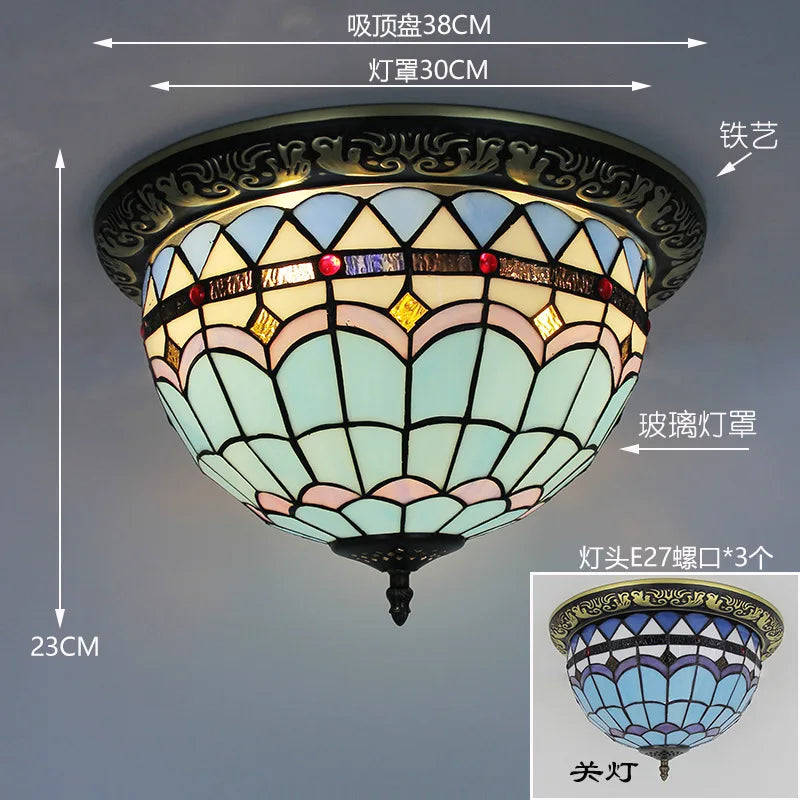 Tiffany Style Colored Glass Ceiling Lamp Retro American Art Deco Stained Glass Artistic for Living Room Dining Room Foyer
